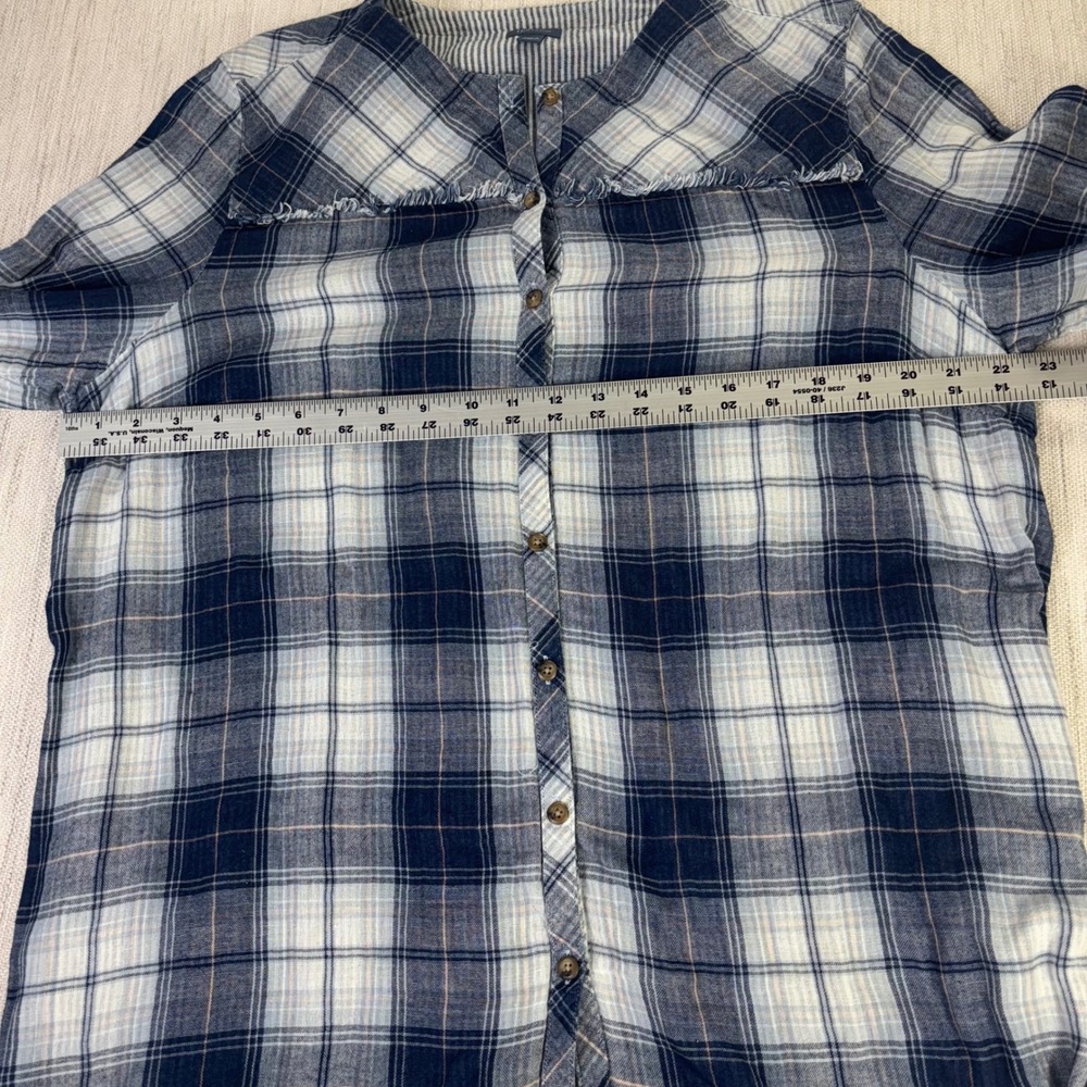 J. Jill Denim‎ Womens XL Blue Plaid Cotton Roll Tab Sleeve Tunic Blouse  Western - Picture 9 of 11